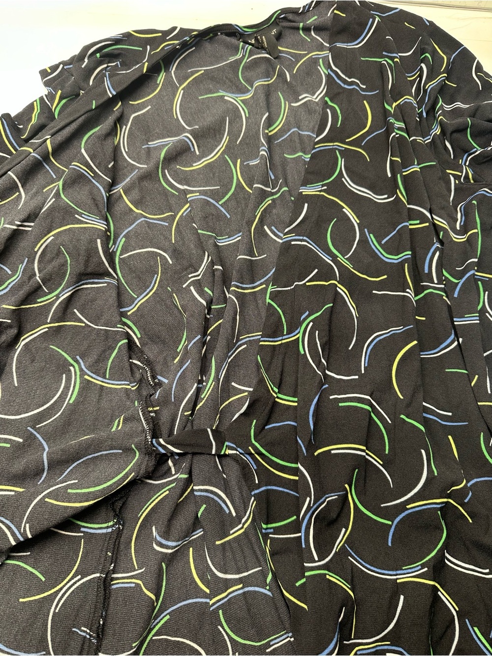 Lane Bryant‎ Black Wrap Blouse with Green and Light Blue Swirl Print - Picture 5 of 9
